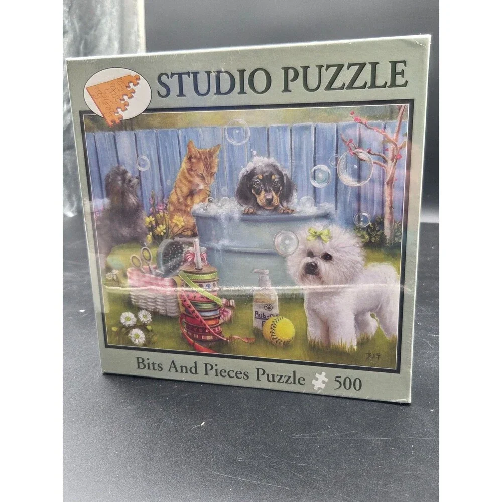 Bits and Pieces 500 Piece Jigsaw Puzzle Rub a Dub Doggie Dogs in Bath 16x20 NEW
